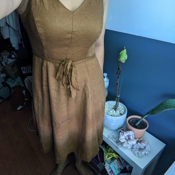 Hey Jude Vintage Brown Linen The Waist Dress Midi - Picture 5 of 5